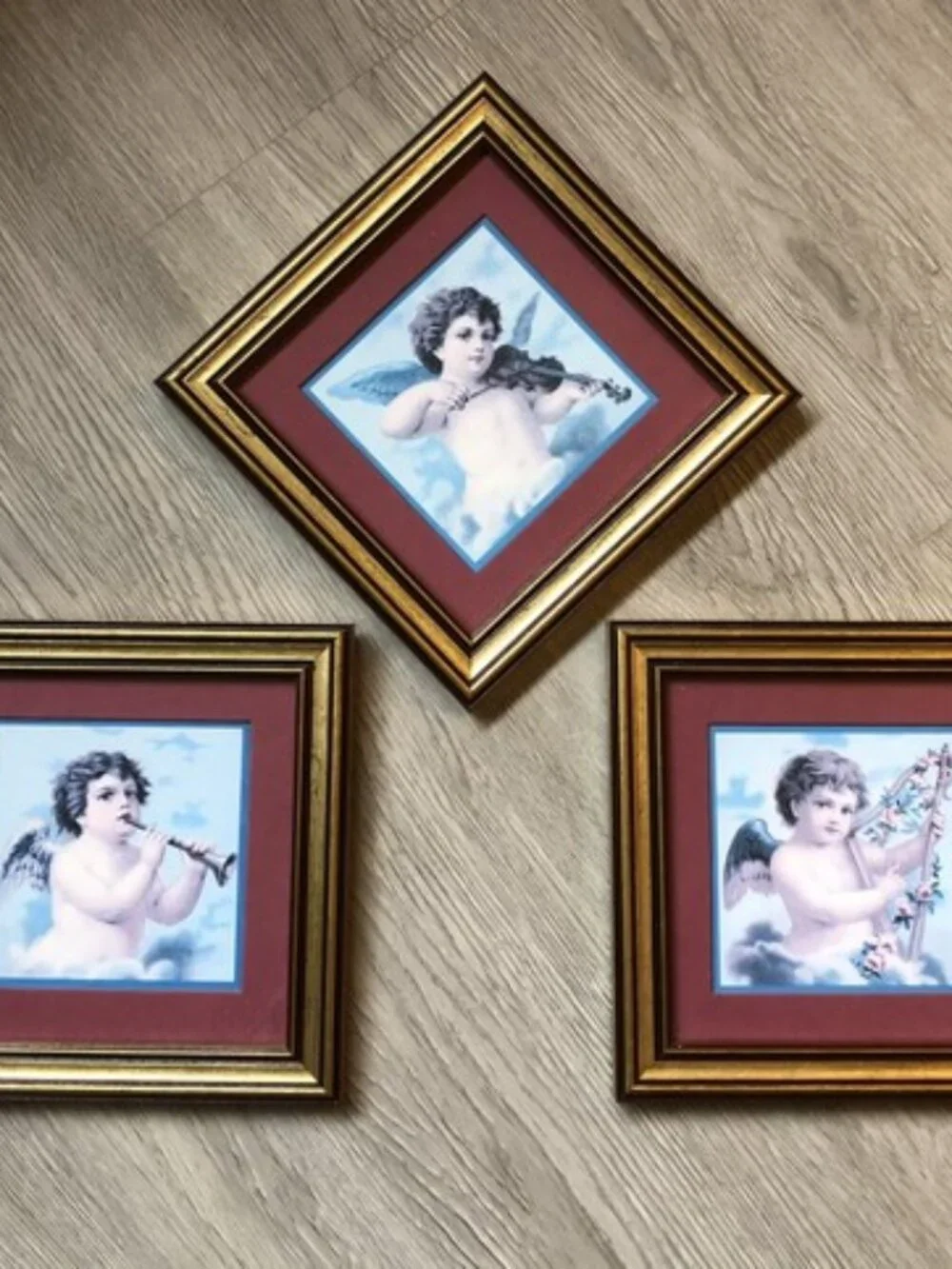 Vtg Set Of 3 Homco Home Interiors Cherub Angel Pictures Matted & Framed